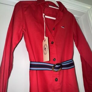 Jarrett Bay Women's Red Shirt Dress Long Sleeve with Belt In XS NWT